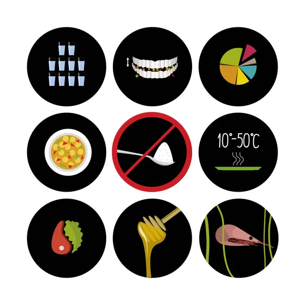 Principes sains des icônes de la nutrition — Image vectorielle