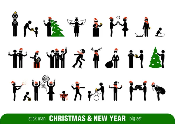 Christmas & New Year stick figures — стоковый вектор