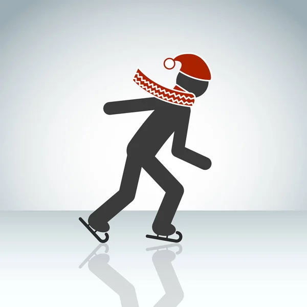 有红色的帽子和围巾溜冰鞋冰背景上粘人 — 图库矢量图片