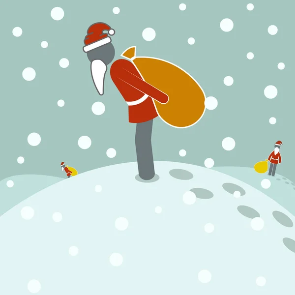 Stick man santa met red hat en vacht Beer tas op de winter bac — Stockvector