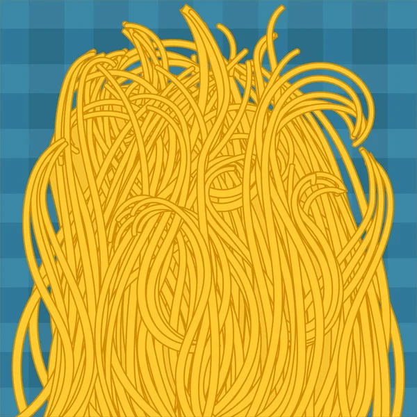 Verschüttete Karikatur gelbe Spaghetti auf dem blauen Stoff Hintergrund. — Stockvektor