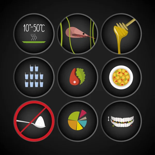Princípios saudáveis de ícones de nutrição —  Vetores de Stock