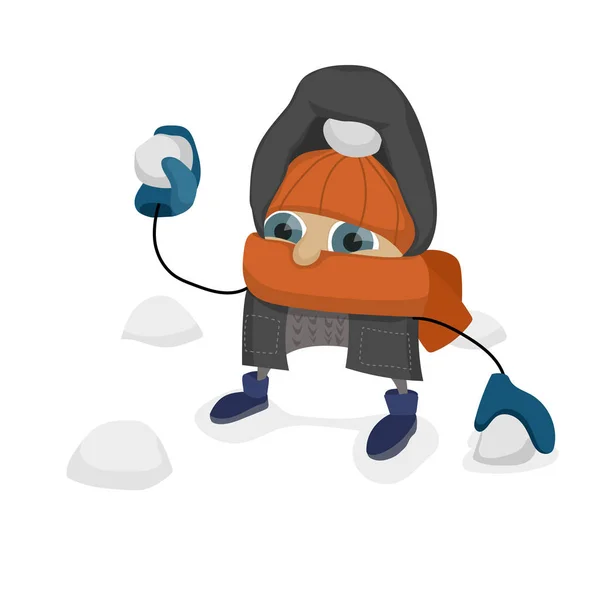 Un niño juega bolas de nieve . — Vector de stock