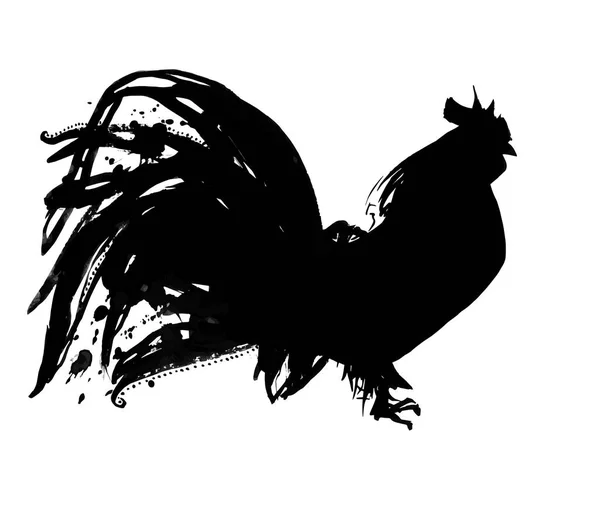 Vector hand drawn style illustration. Roughed black rooster. — Stock Vector