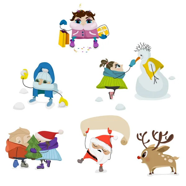 Vector invierno personajes cómicos . — Vector de stock