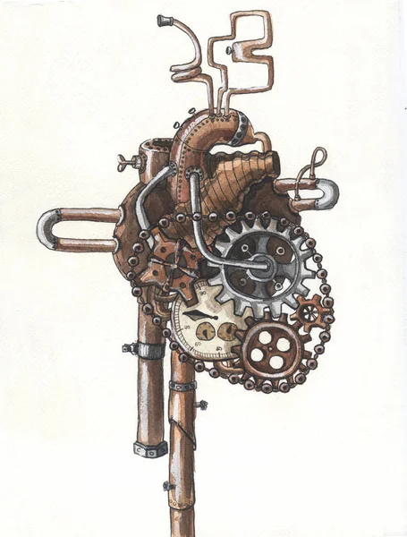 Mechanikus steampunk fém szív. — Stock Fotó