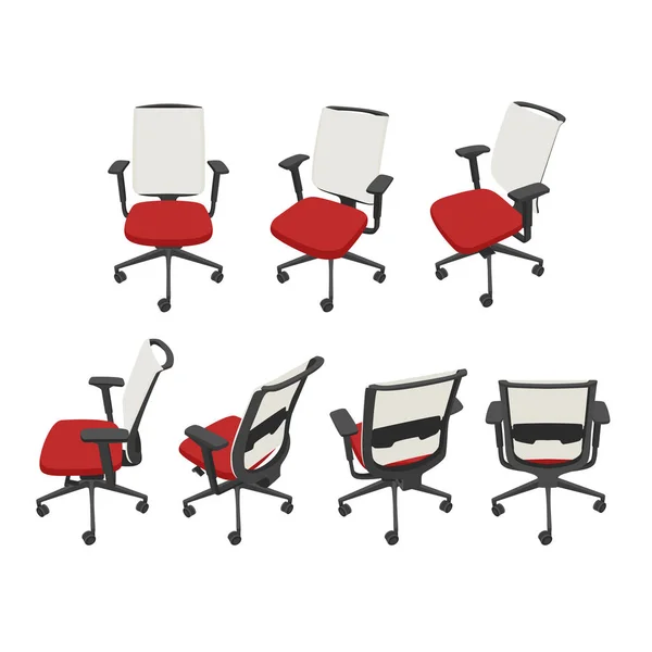 镶有红色的孤立的办公椅在不同视图中的向量 剪辑艺术插图 — 图库矢量图片