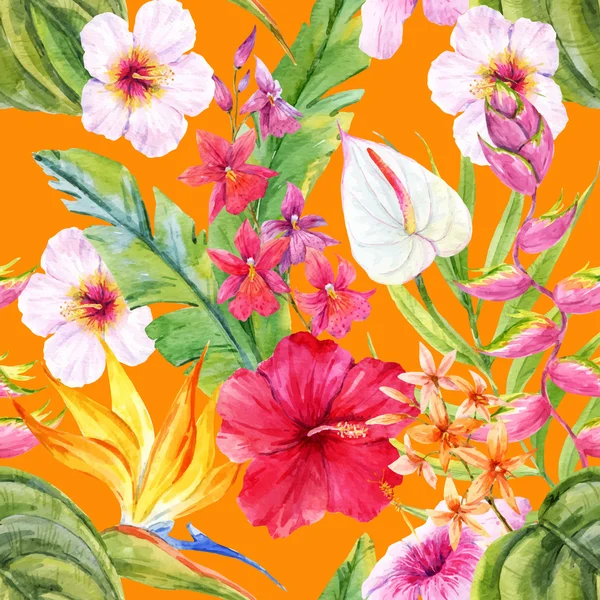 Suluboya tropikal çiçek desenli — Stok Vektör