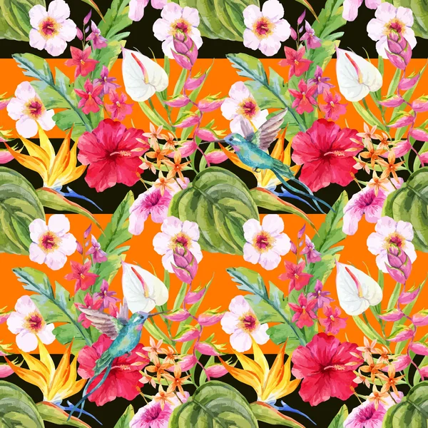 Patrón floral tropical acuarela — Vector de stock