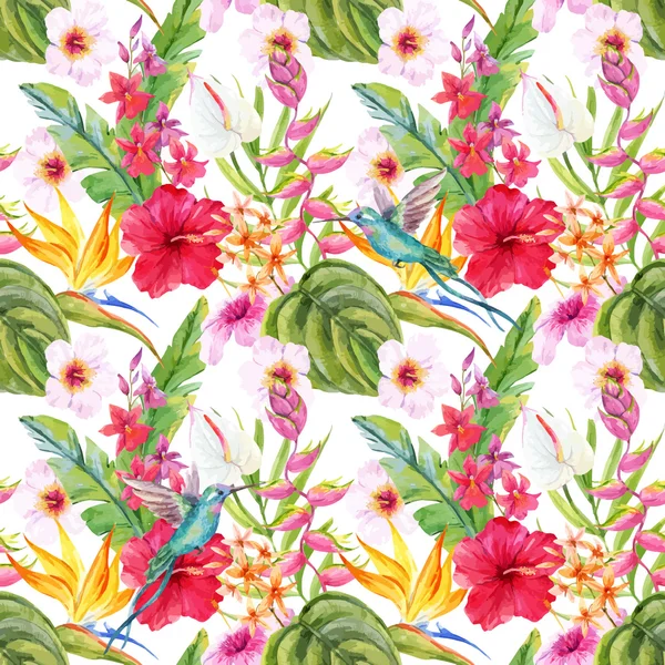 Aquarela padrão floral tropical — Vetor de Stock