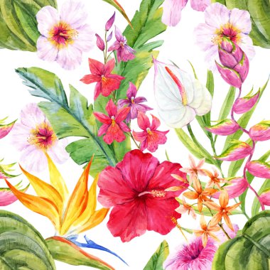 Suluboya tropikal çiçek desenli