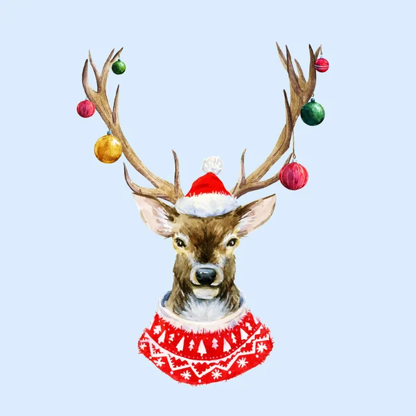 Watercolor christmas deer — Stock Vector