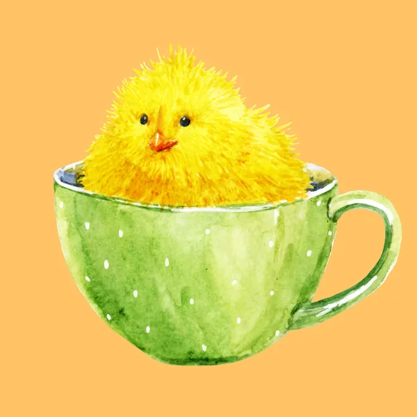 Mignon jaune poussin dans un tasse — Image vectorielle