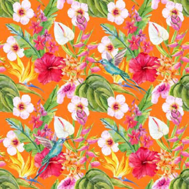 Suluboya tropikal çiçek desenli