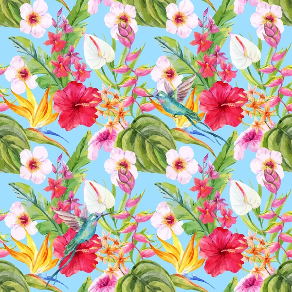 水彩热带花卉图案 — 图库矢量图片