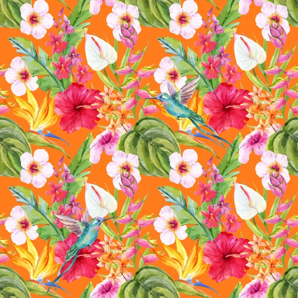 Aquarela padrão floral tropical — Vetor de Stock