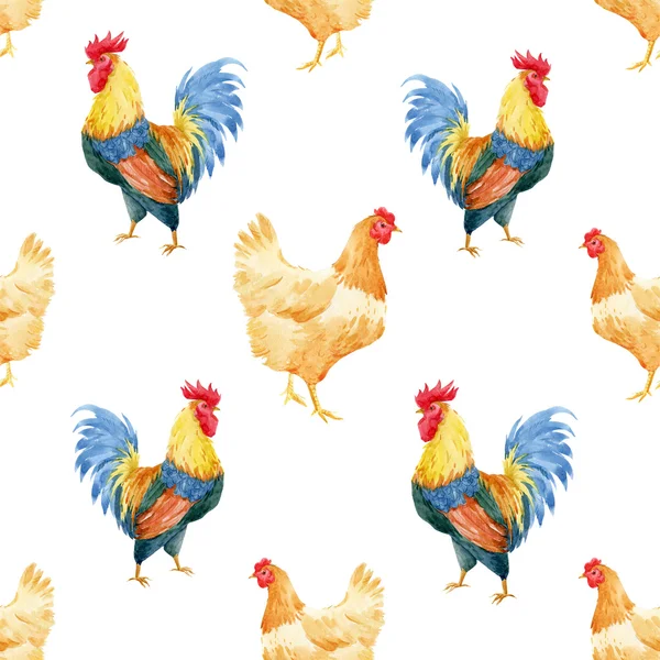 Watercolor cock rooster pattern — Stock Photo, Image