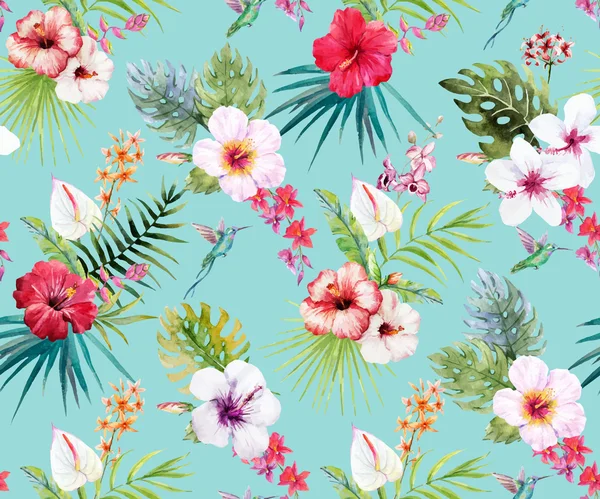 Patrón floral tropical acuarela — Vector de stock