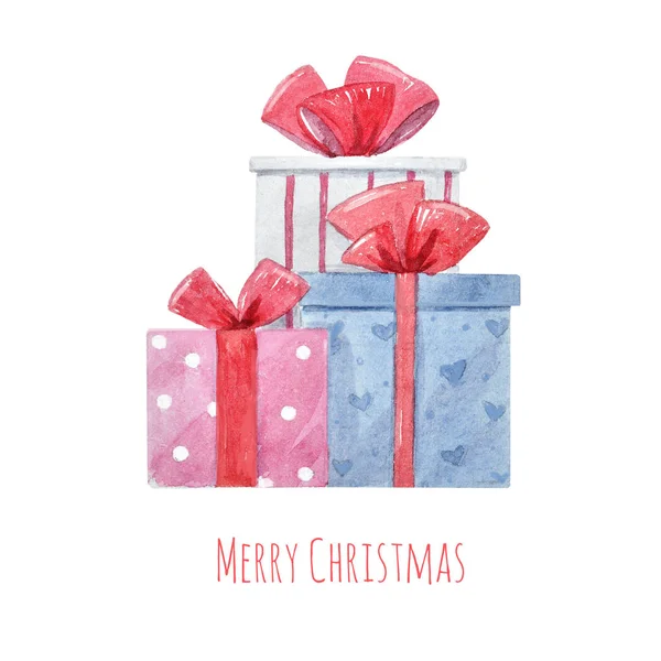 Akvarell karácsonyi ajándékokat — Stock Fotó