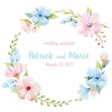 Suluboya çiçek vektör çelenk