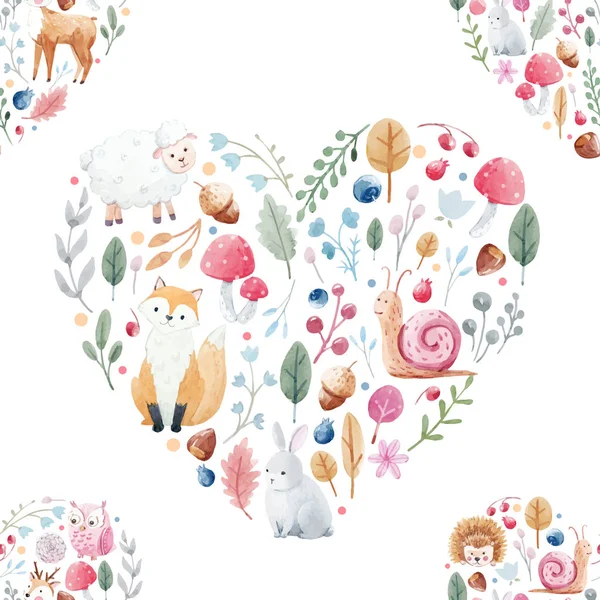 Aquarel patroon met dieren-bloemen — Stockvector