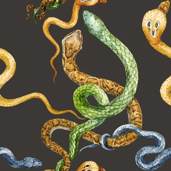 Acuarela serpiente y flores patrón — Vector de stock