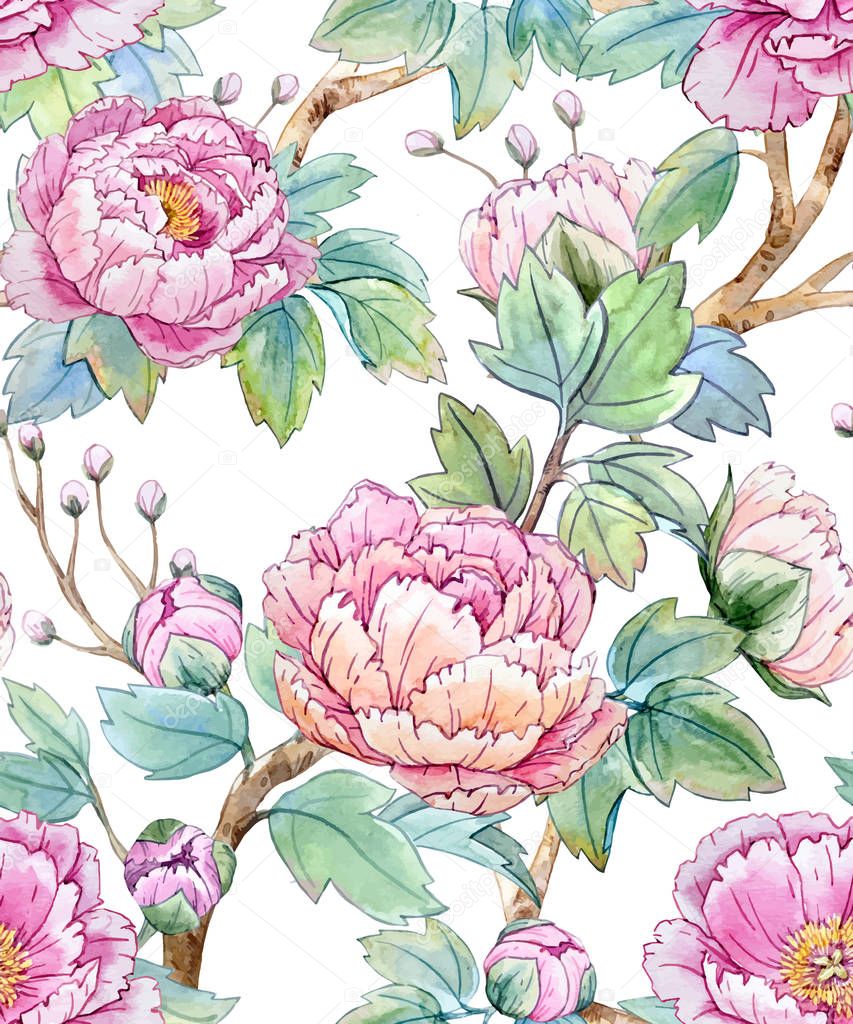 Watercolor floral chinese pattern — Stock Vector ...