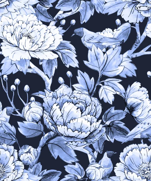 Aquarelle motif floral chinois — Image vectorielle