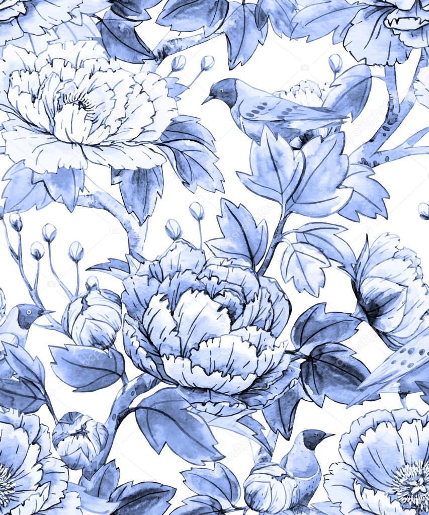 Watercolor floral chinese pattern — Stock Vector © ZeninaAsya 139219780