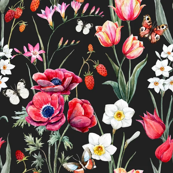 Watercolor vector floral pattern — Stock Vector