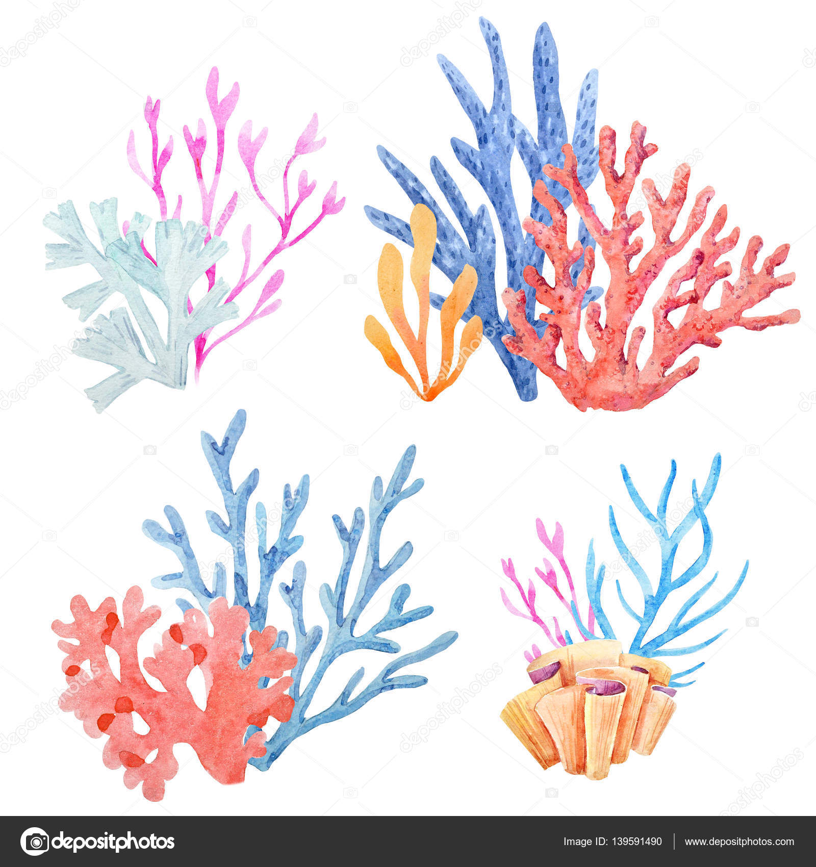 Watercolor underwater corals — Stock Photo © ZeninaAsya ...
