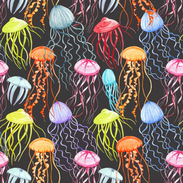 Watercolor vector jellyfish pattern — Stock Vector