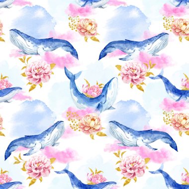 Balinalar ile soyut desen