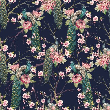 Suluboya tavuskuşu desen