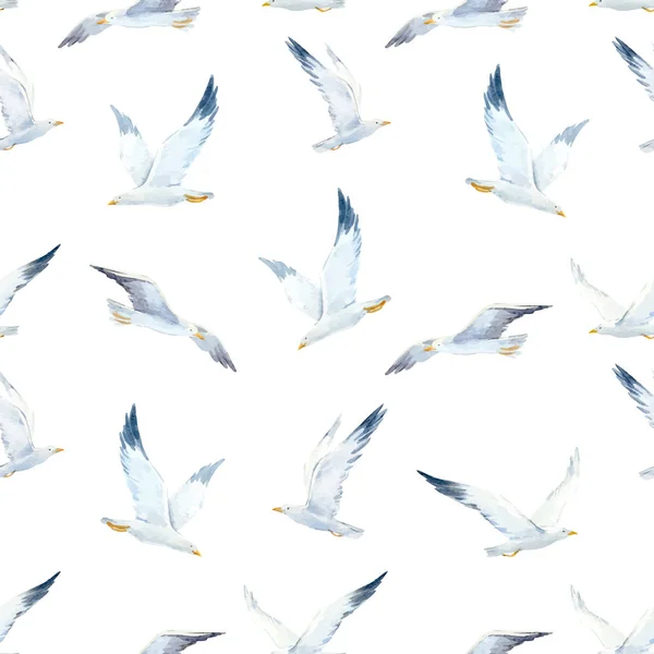 Watercolor seagull vector pattern — Stock Vector