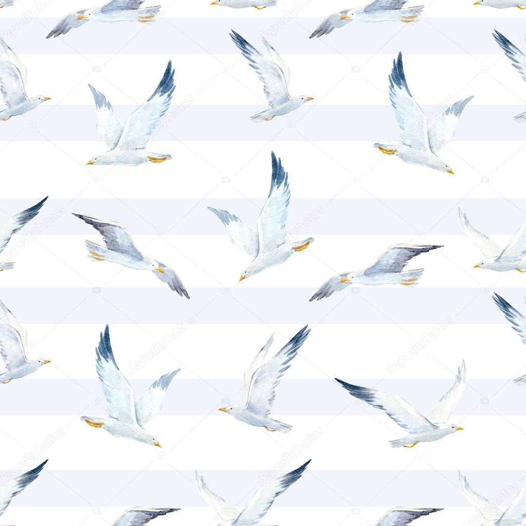 Watercolor seagull pattern