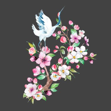 Suluboya vinç ile çiçek vektör oluşturma