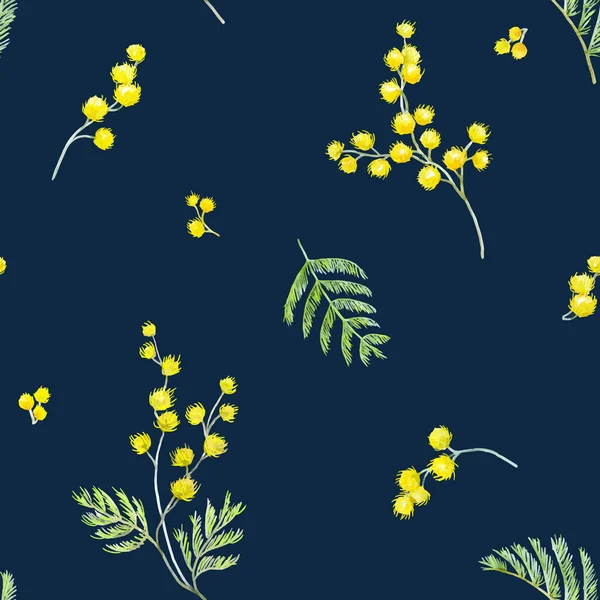 Watercolor mimosa vector pattern — Stock Vector