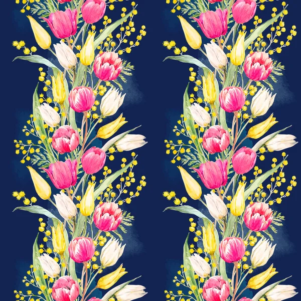 Akvarel mimosa og tulipan vektor mønster – Stock-vektor