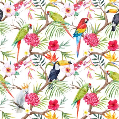 Suluboya tropikal çiçek desenli