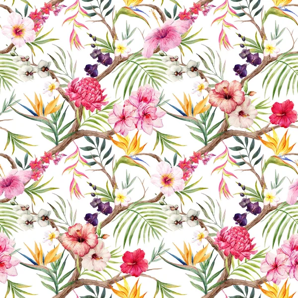 Watercolor tropical floral pattern — Stock Photo, Image