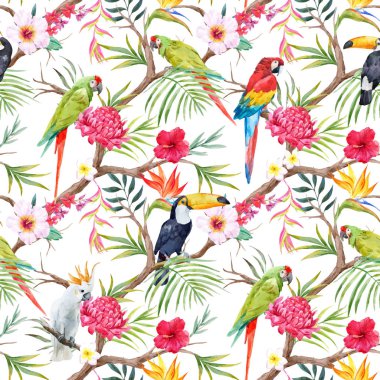 Suluboya vektör tropikal çiçek desenli