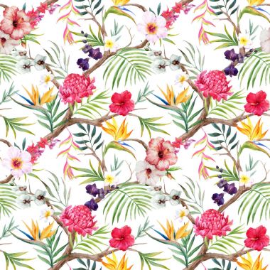Suluboya vektör tropikal çiçek desenli