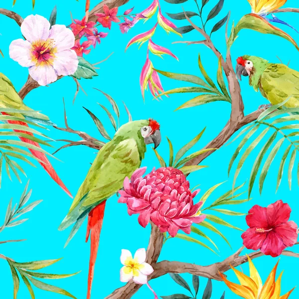 Patrón floral tropical vector acuarela — Vector de stock