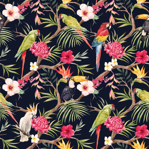 Aquarelle vecteur floral tropical motif — Image vectorielle