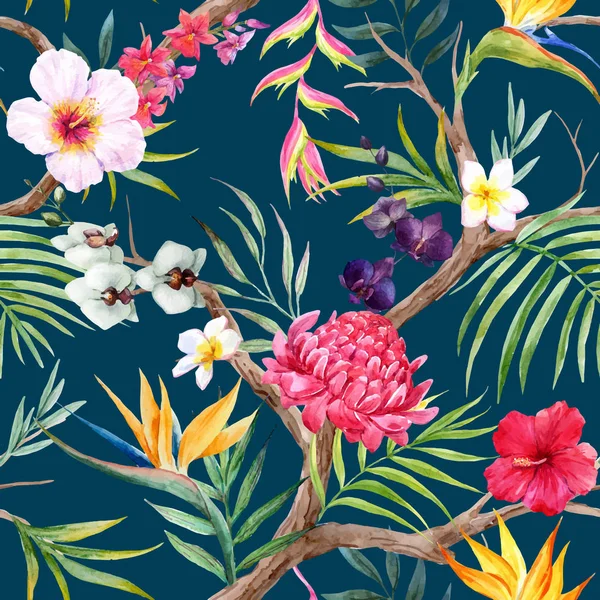 水彩ベクトル トロピカル花柄 — ストックベクタ
