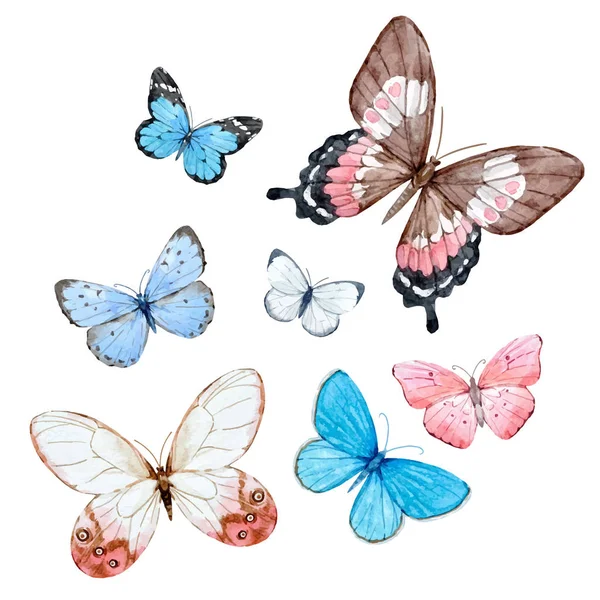 Watercolor butterflies vector set — Stock Vector