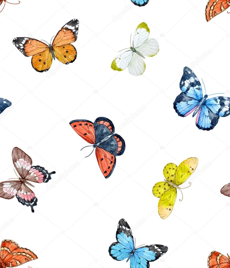 Watercolor butterfly vector pattern