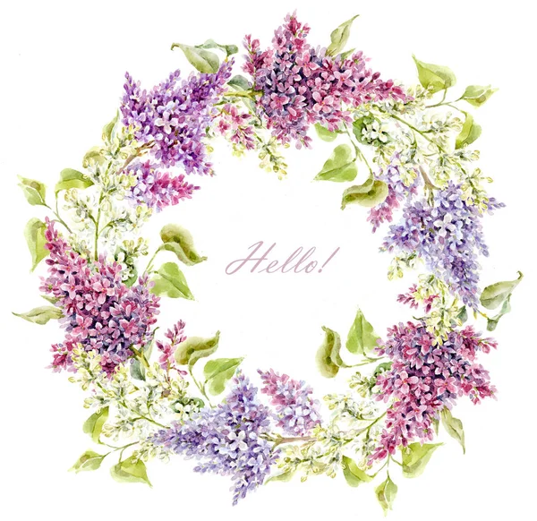 Watercolor lilac floral wreath — Stock Photo, Image