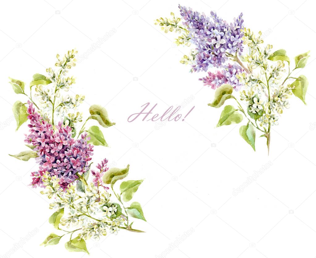 Watercolor lilac floral frame